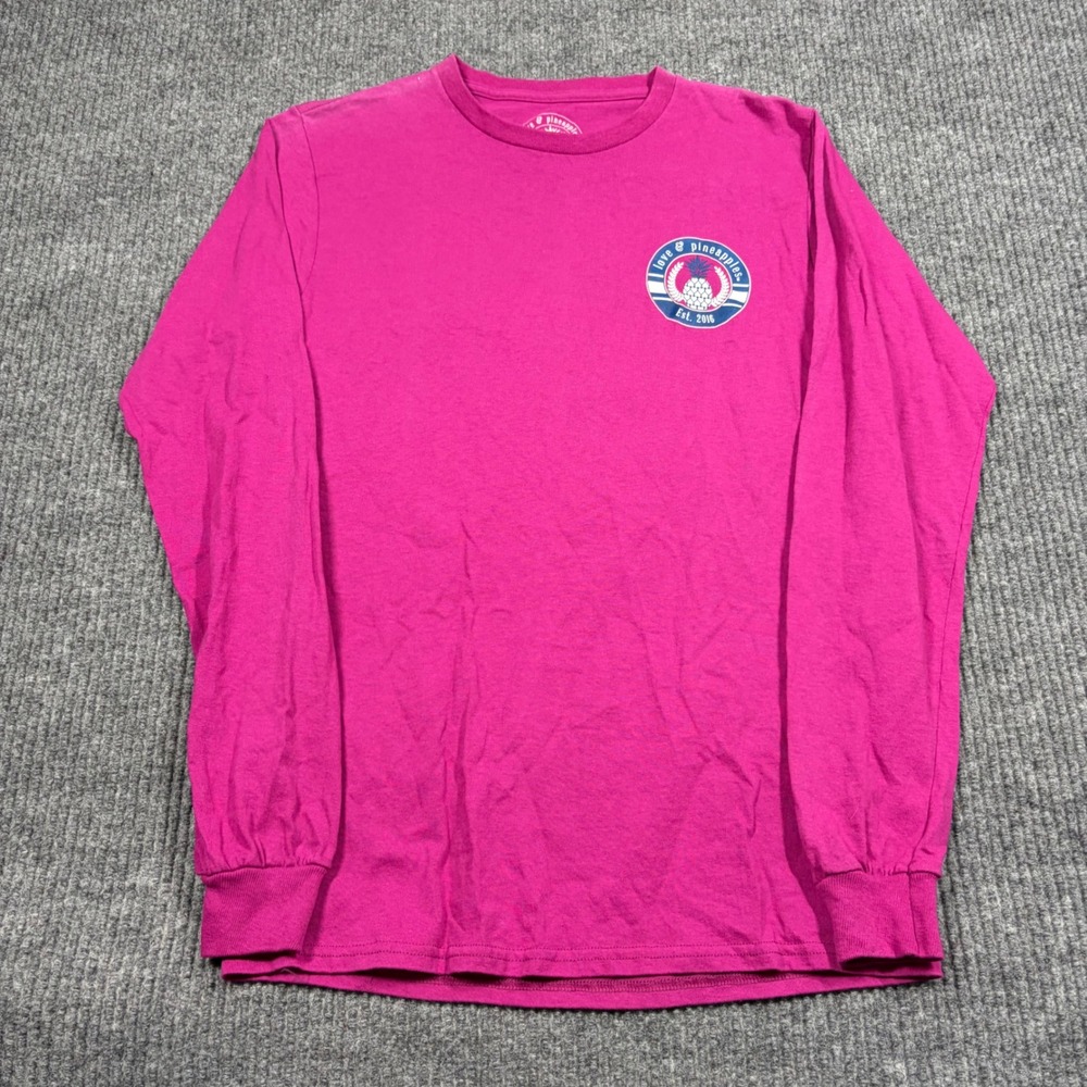 Love & Pineapples Shirt Womens S Pink Long Sleeve Graphic Tee Cotton RN 146542